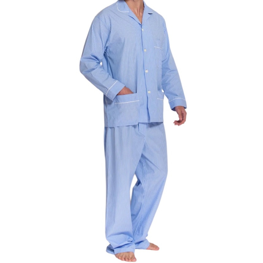 British Boxers Knockout Nightwear Cotton Blue Striped Pajama Set